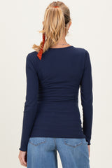 Navy Ribbed Long Sleeve Lettuce Trim Maternity Top