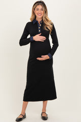 Black Denim Trim Maternity Knit Dress