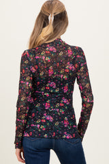 Black Floral Lace Long Sleeve Maternity Top
