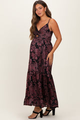 Black Paisley Sleeveless Twist Front Maternity Maxi Dress