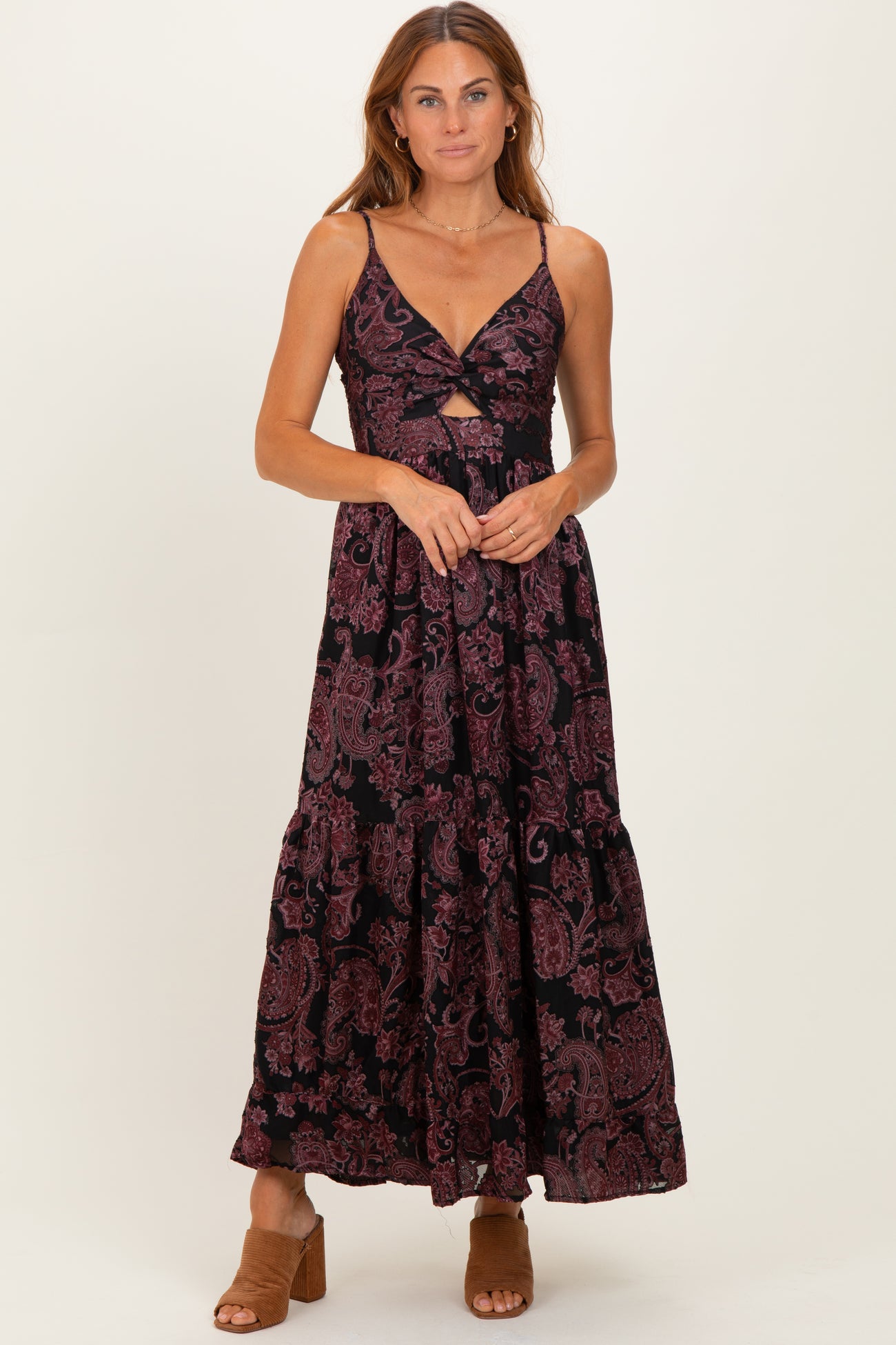Black Paisley Sleeveless Twist Front Maternity Maxi Dress