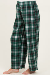 maternity wear green and black plaid pajama pants with an elastic waistband, side view