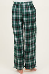 maternity wear green and navy plaid lounge pants with an elastic waistband and side pockets