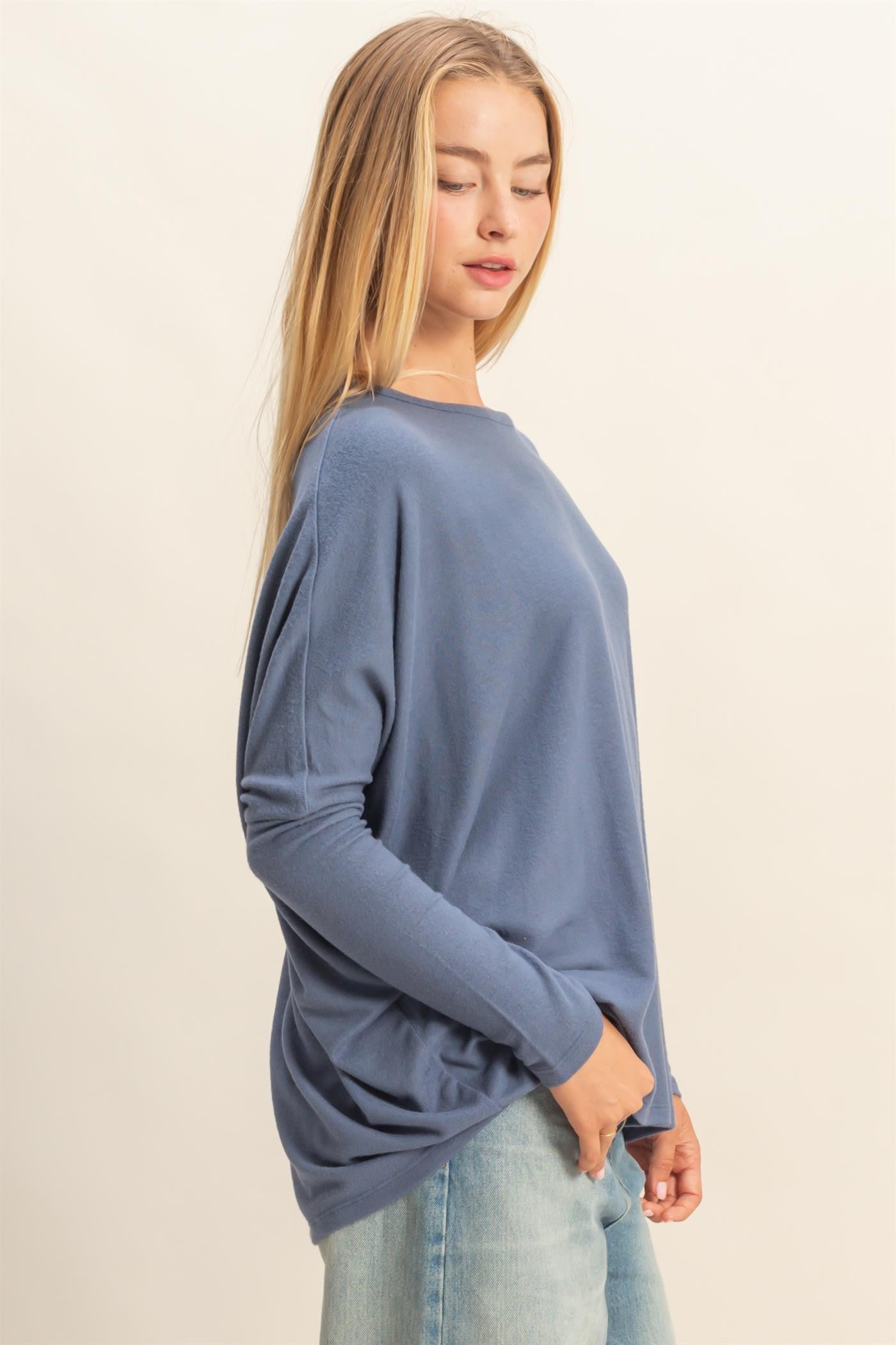 Navy Relaxed Fit Dolman Long Sleeve Top