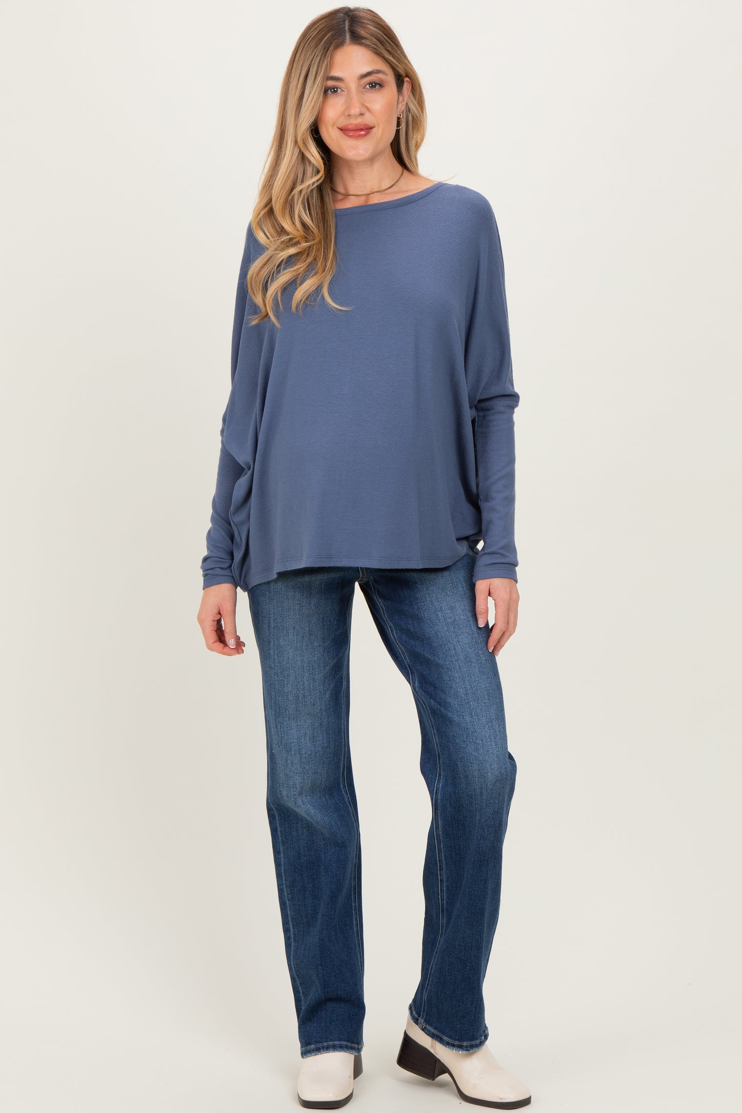 Navy Relaxed Fit Dolman Long Sleeve Maternity Top