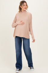 Taupe Draped Oversized Turtleneck Dolman Sleeve Maternity Top