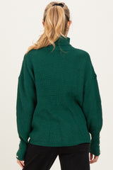 Forest Green Button Accent Turtleneck Maternity Sweater