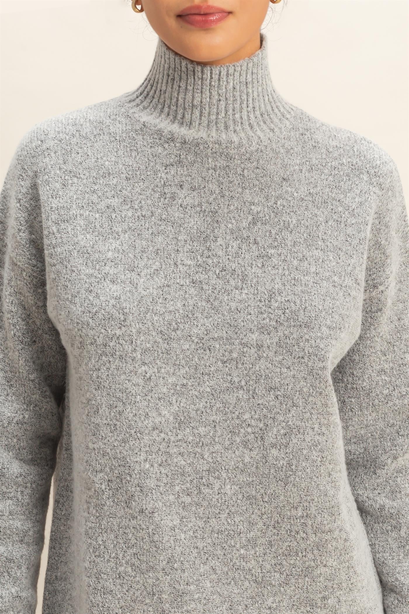 Heather Grey High Neck Sweater Mini Dress