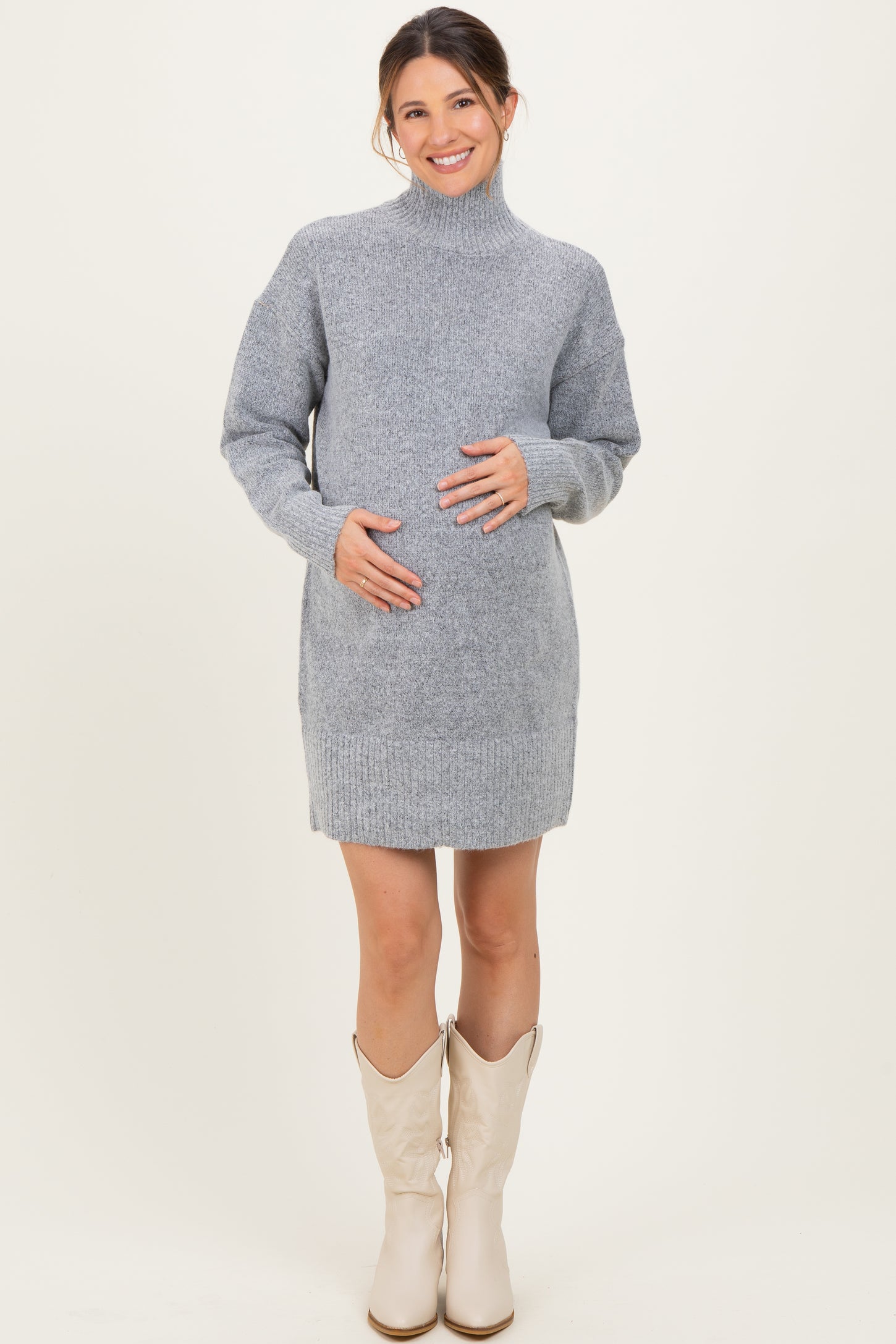 Heather Grey High Neck Sweater Maternity Mini Dress