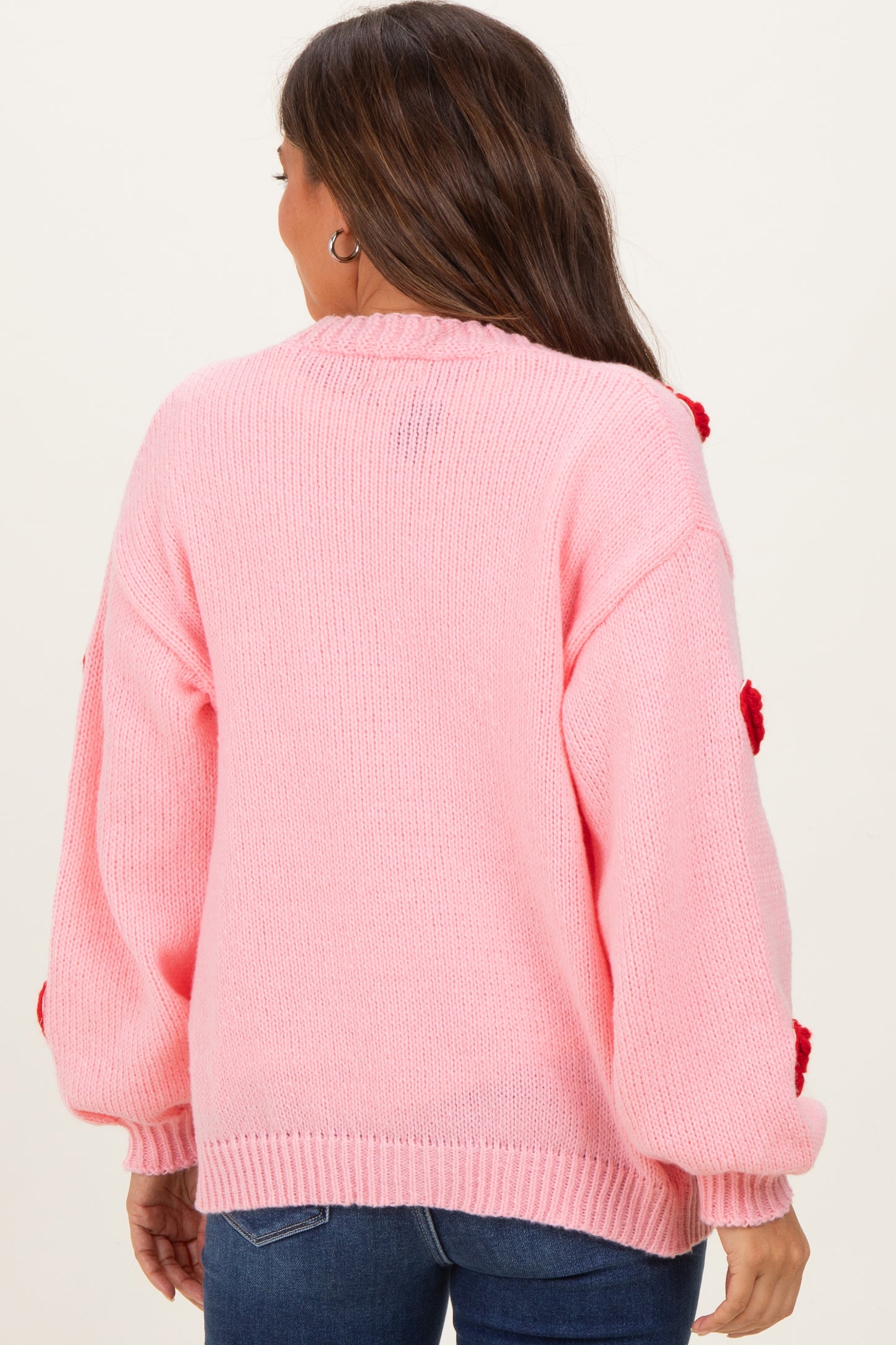 Light Pink Crochet Heart Patch Maternity Cardigan