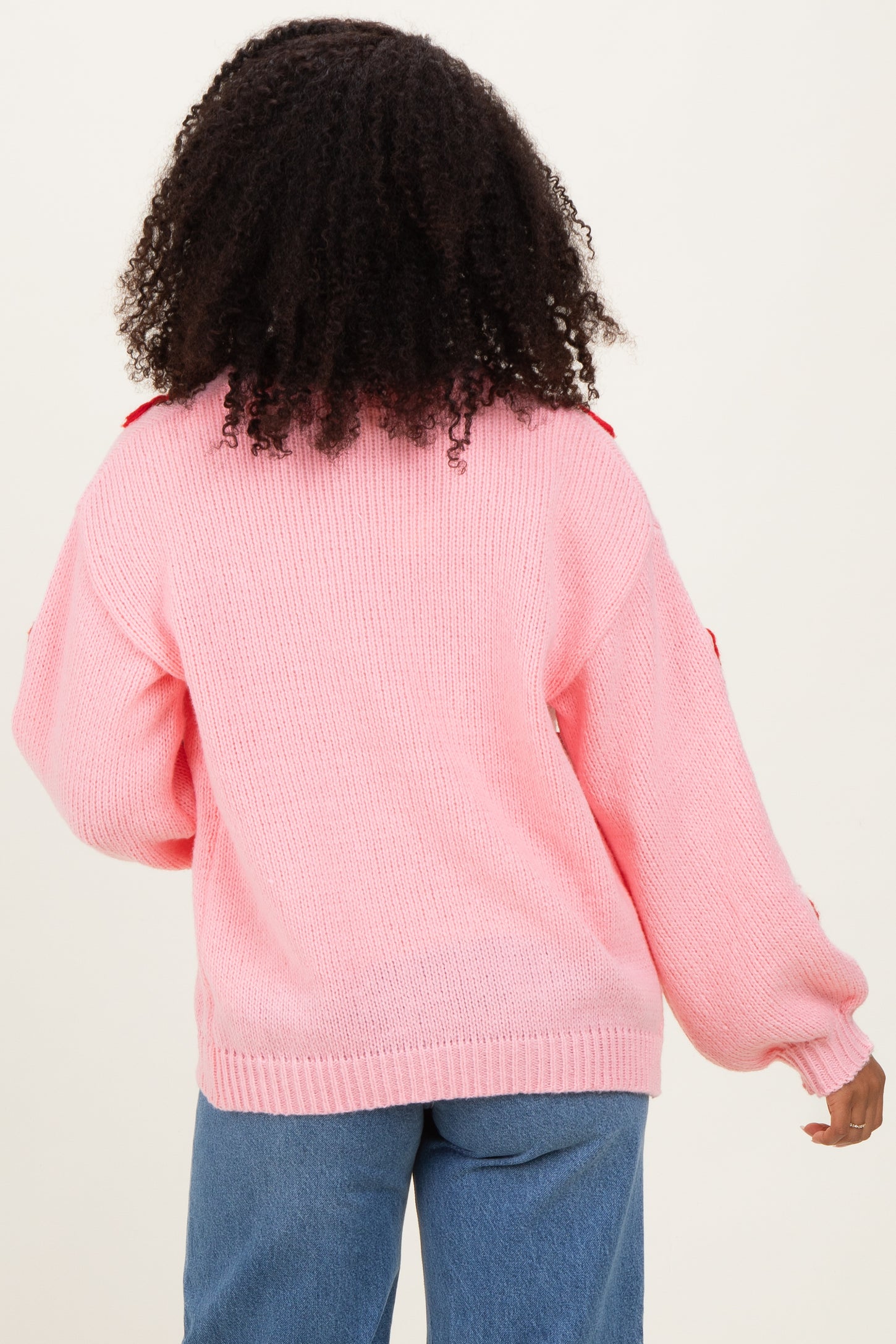 Light Pink Crochet Heart Patch Cardigan