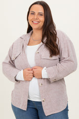 Brown Brushed Knit Plus Shirt Jacket