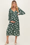 Forest Green Floral Crossover Neckline Maternity Midi Dress