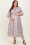 Light Pink Floral Puff Sleeve Smocked Waist Maternity Plus Midi Dress