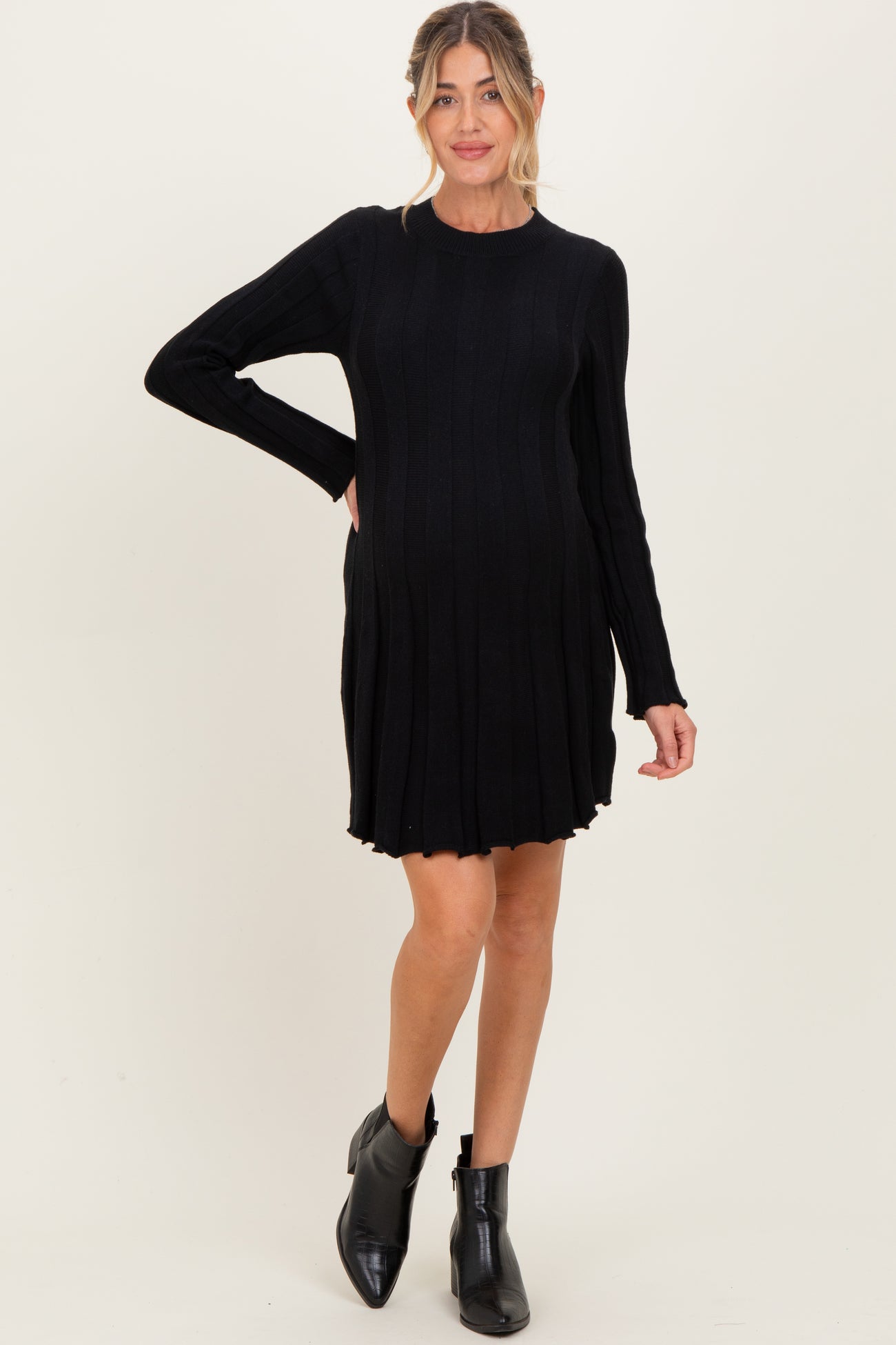 Black Wide Rib Maternity Mini Sweater Dress