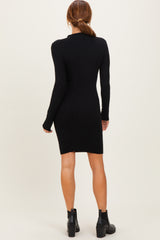 Black Cable Knit Mock Neck Mini Dress