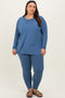 Blue Brushed Knit Oversized Top and Legging Plus Set