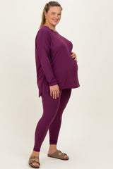 Plum Brushed Knit Oversized Top and Legging Maternity Plus Set