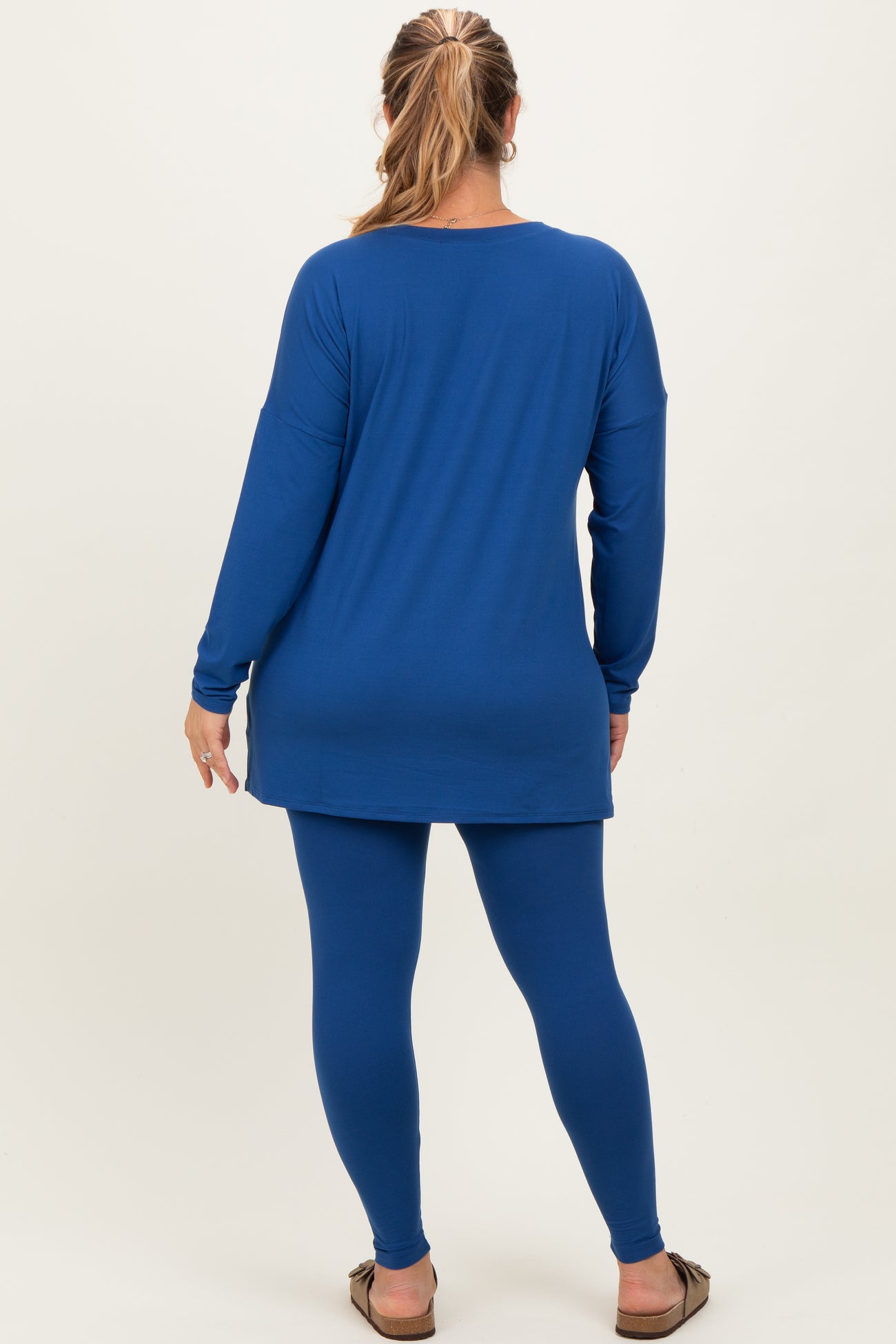 Navy Brushed Knit Oversized Top and Legging Maternity Plus Set