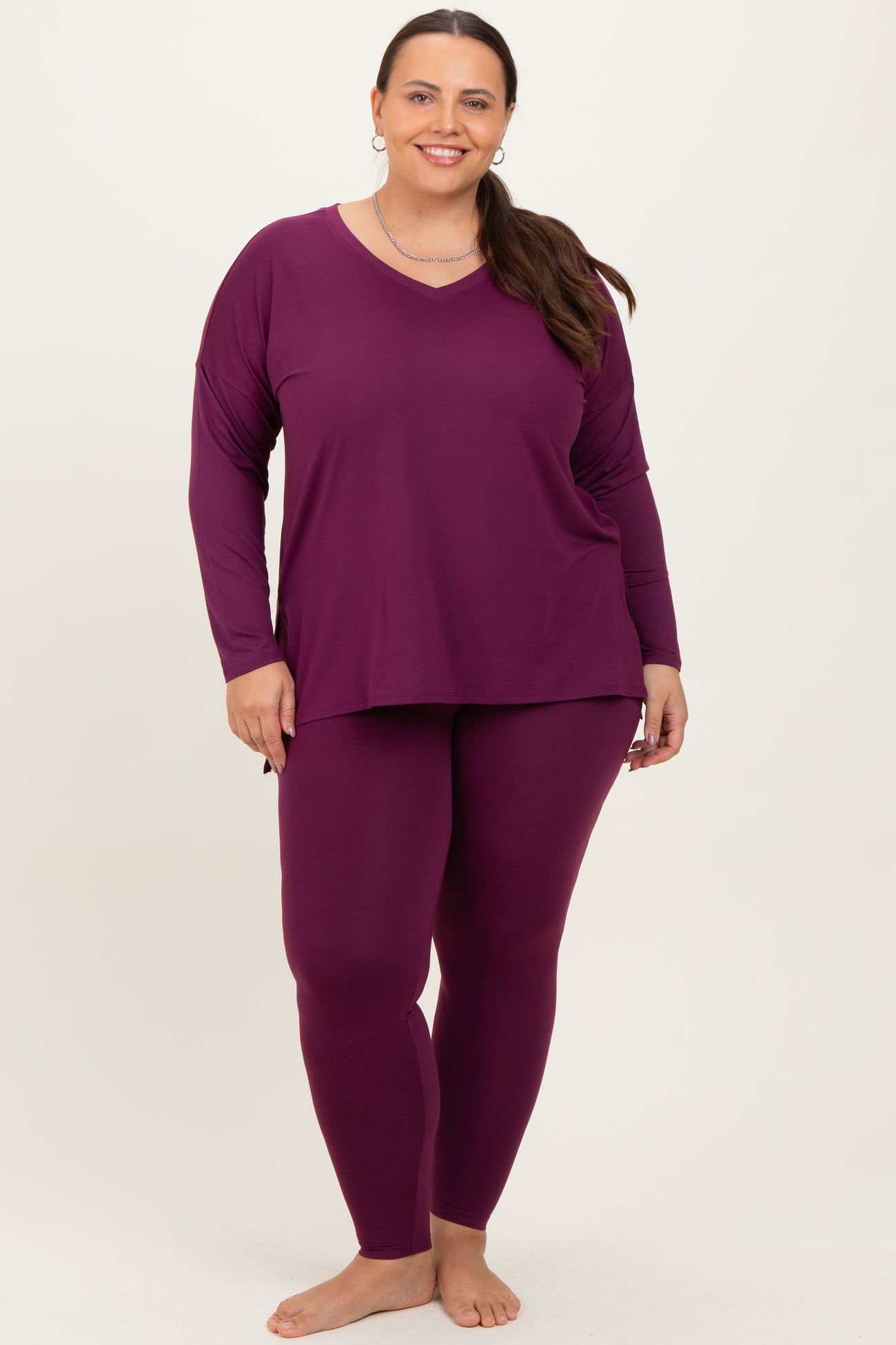 Plum Brushed Knit Oversized Top and Legging Maternity Plus Set