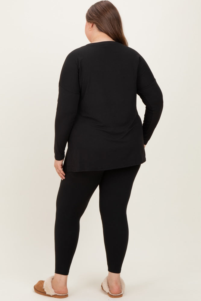 Black Brushed Knit Oversized Top and Legging Maternity Plus Set