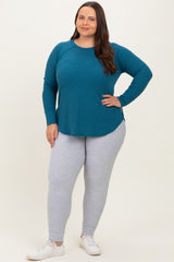 Teal Baby Waffle Knit Long Sleeve Plus Top