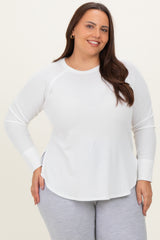White Baby Waffle Knit Long Sleeve Maternity Plus Top