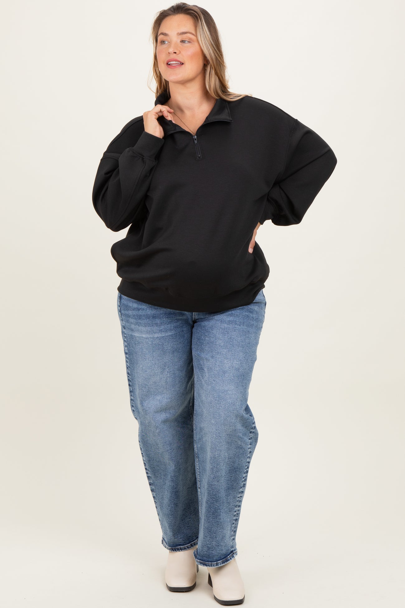 Black Half Zip Maternity Plus Pullover