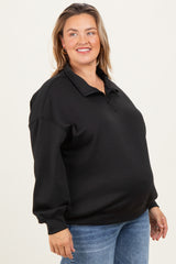 Black Half Zip Maternity Plus Pullover