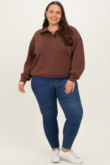 Brown Half Zip Plus Pullover