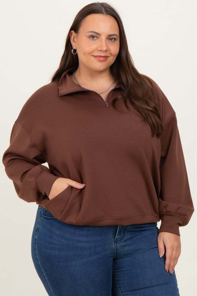 Brown Half Zip Plus Pullover