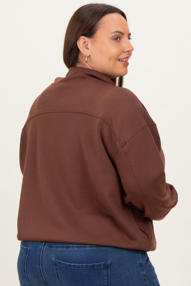 Brown Half Zip Plus Pullover