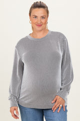 White Stripe Textured Ribbed Long Sleeve Maternity Plus Top