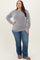 White Stripe Textured Ribbed Long Sleeve Plus Top