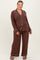 Brown Button Down Top Wide Leg Pant Maternity Plus Pajama Set