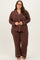 Brown Button Down Top Wide Leg Pant Plus Pajama Set