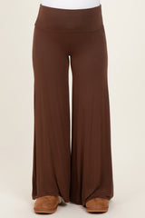 maternity wear brown flared pants with a wide waistband, model not visible