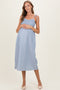 Blue Striped Smocked Shoulder Tie Maternity Midi Dress