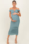 Light Olive Glitter Ruched Off Shoulder Maternity Midi Dress