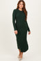 Forest Green Ribbed Knit Fitted Midi Sweater Dress