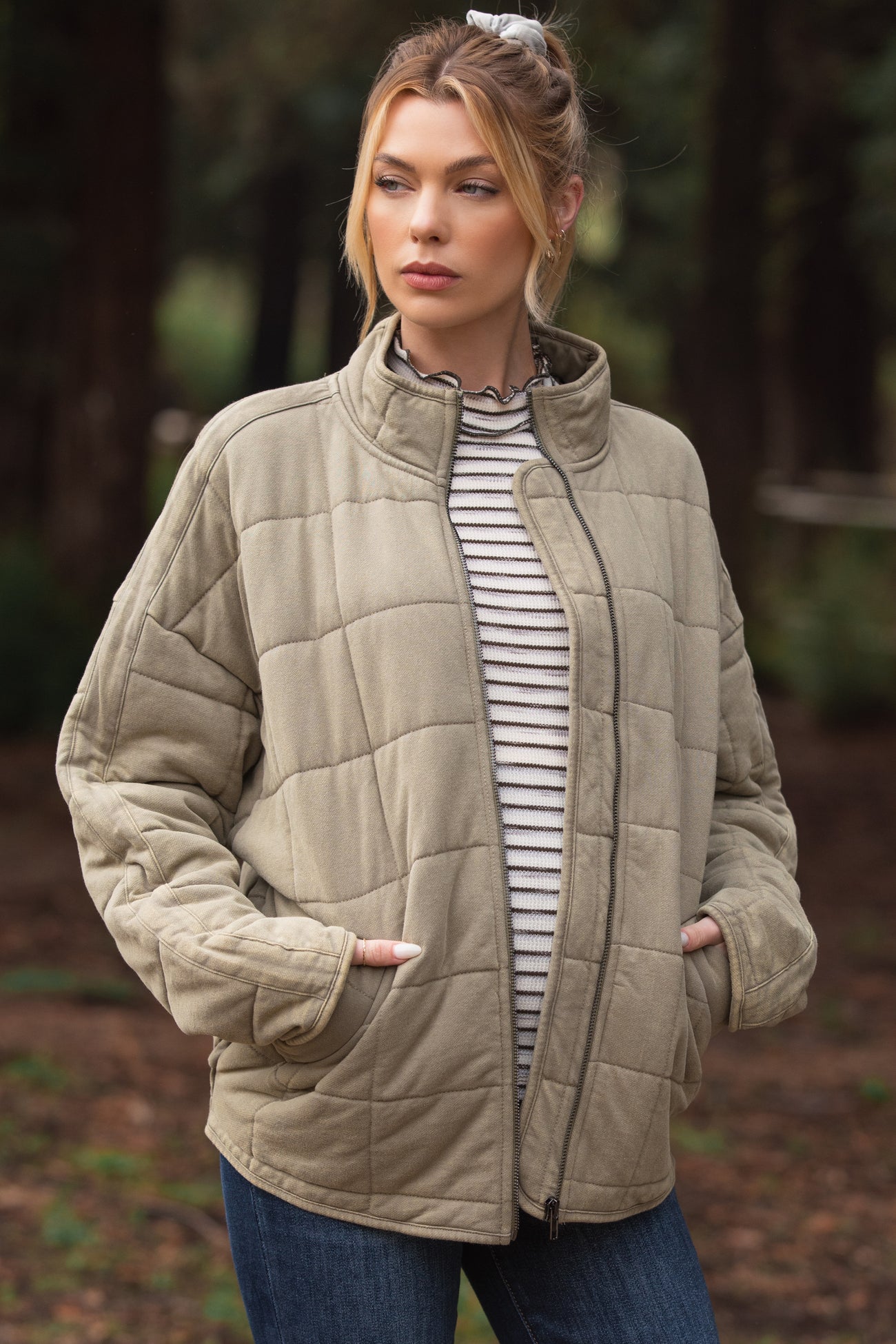 Olive Oversized Quilted Maternity Jacket
