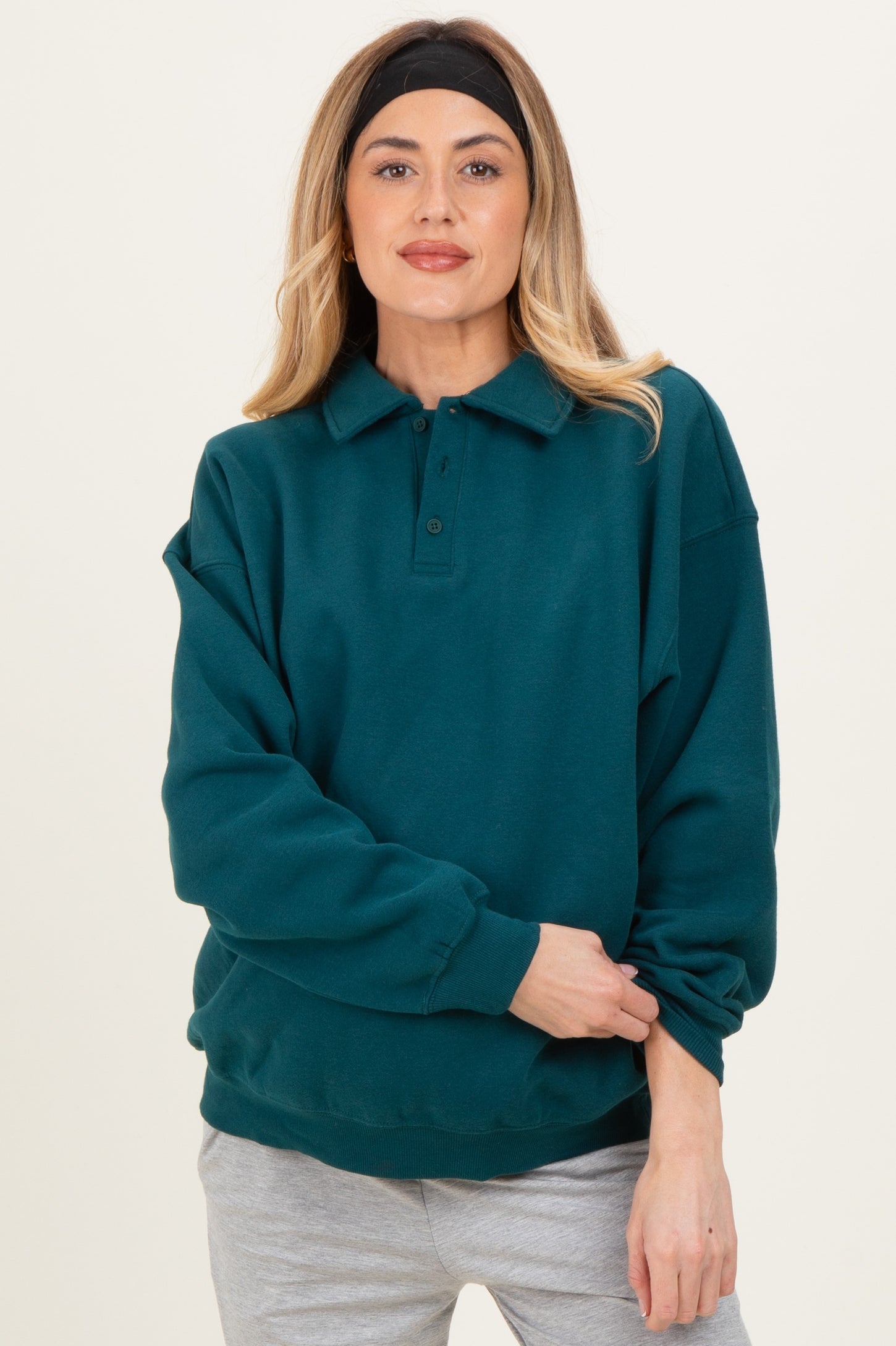Deep Teal Oversized Polo Maternity Pullover