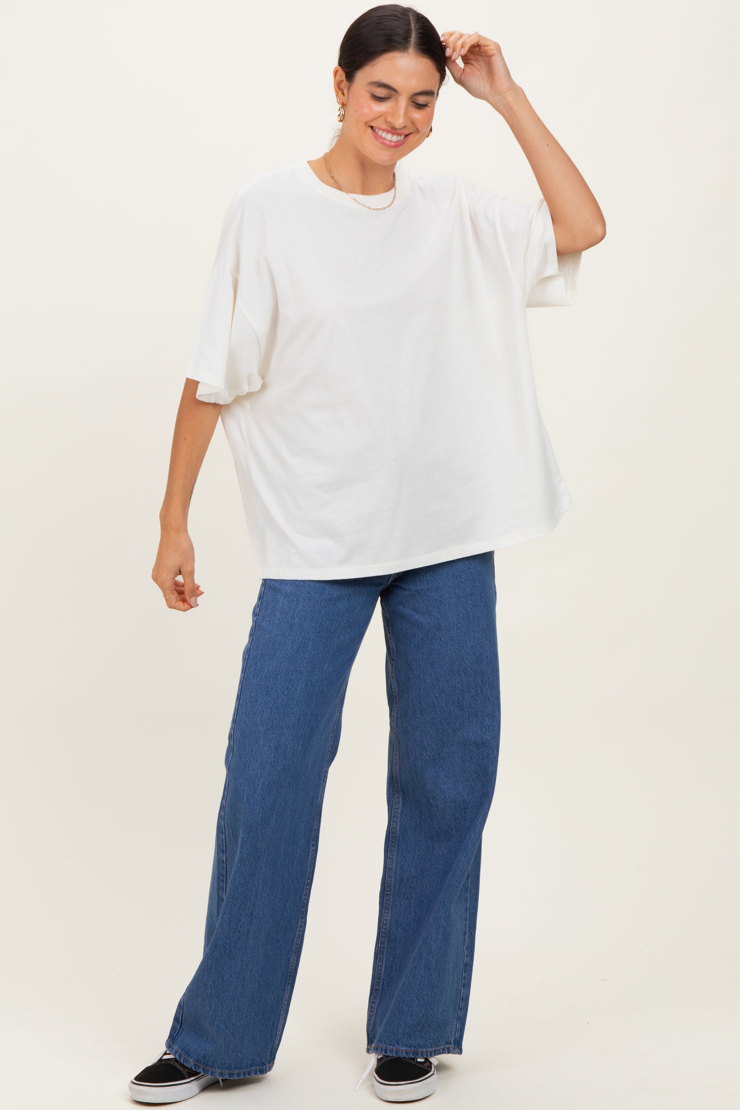 Cream Crew Neck Short Sleeve Oversized T-Shirt