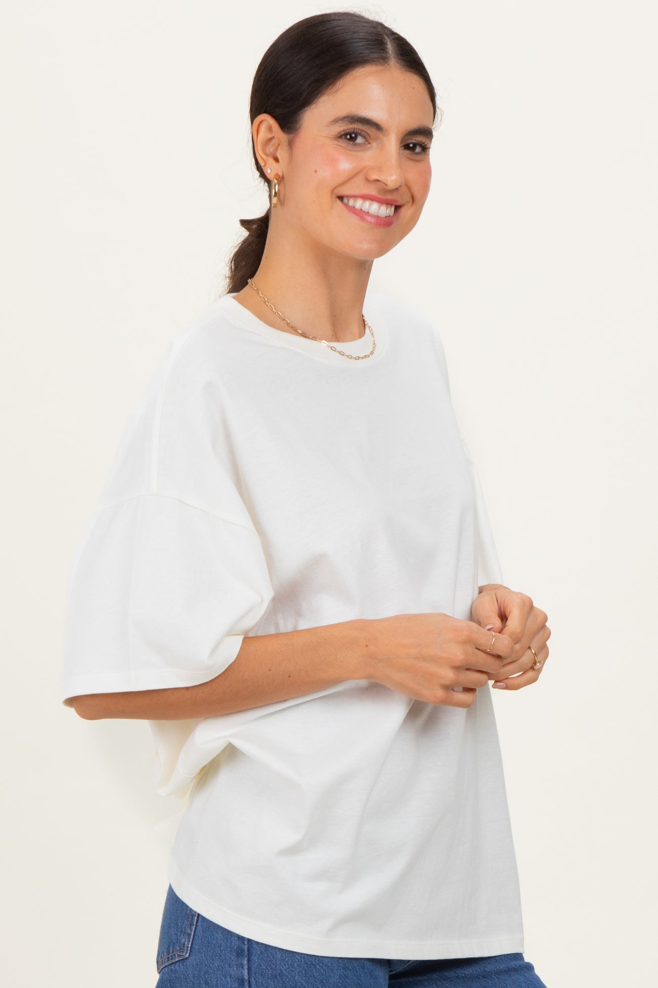 Cream Crew Neck Short Sleeve Oversized T-Shirt