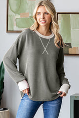 Olive Textured Rib Relaxed Fit Maternity Pullover Top