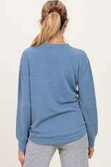 Dusty Blue Textured Rib Crew Neck Maternity Long Sleeve