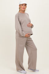 Beige Crewneck Pullover Pant Maternity Set