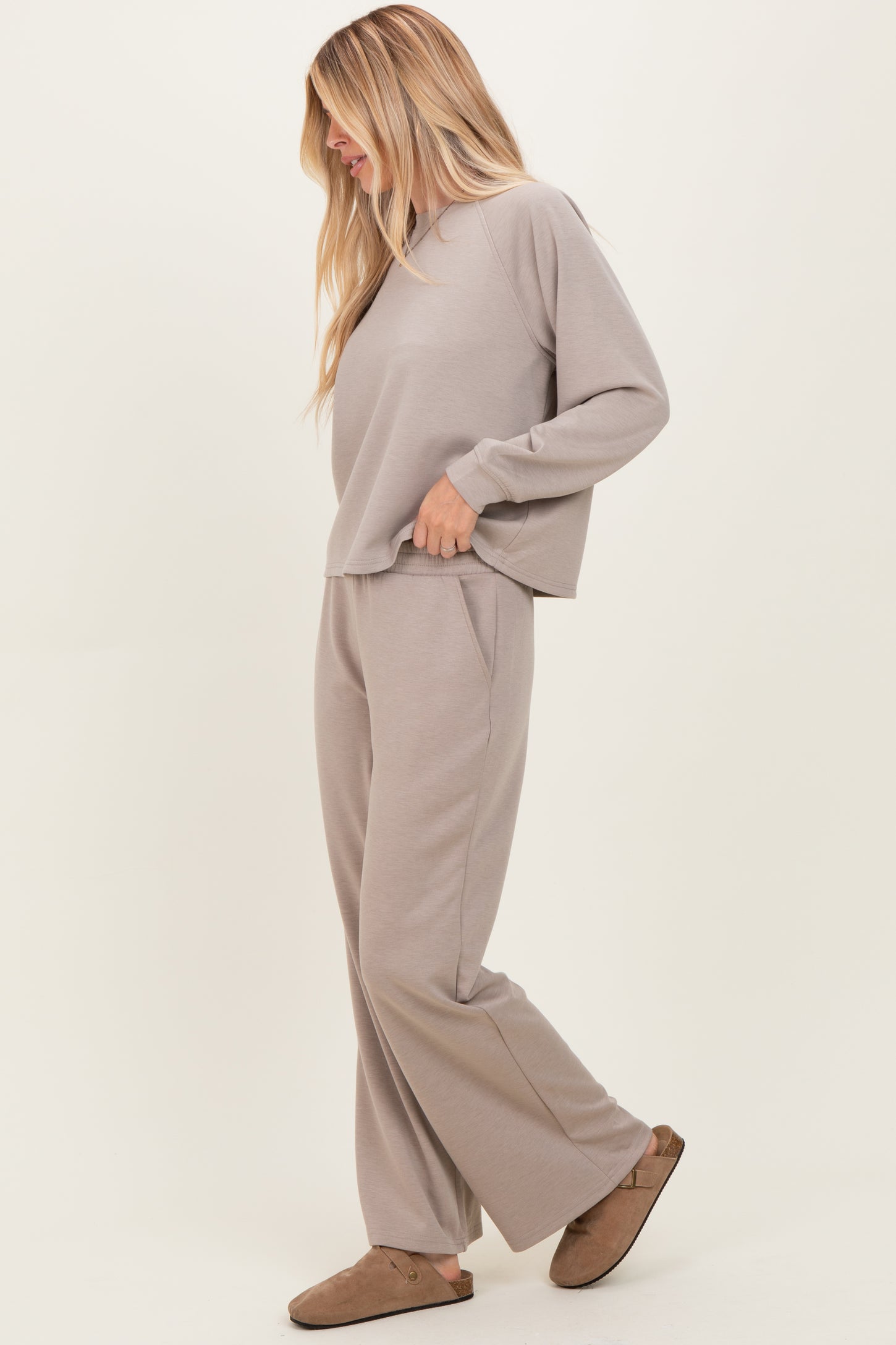 Beige Crewneck Pullover Pant Set