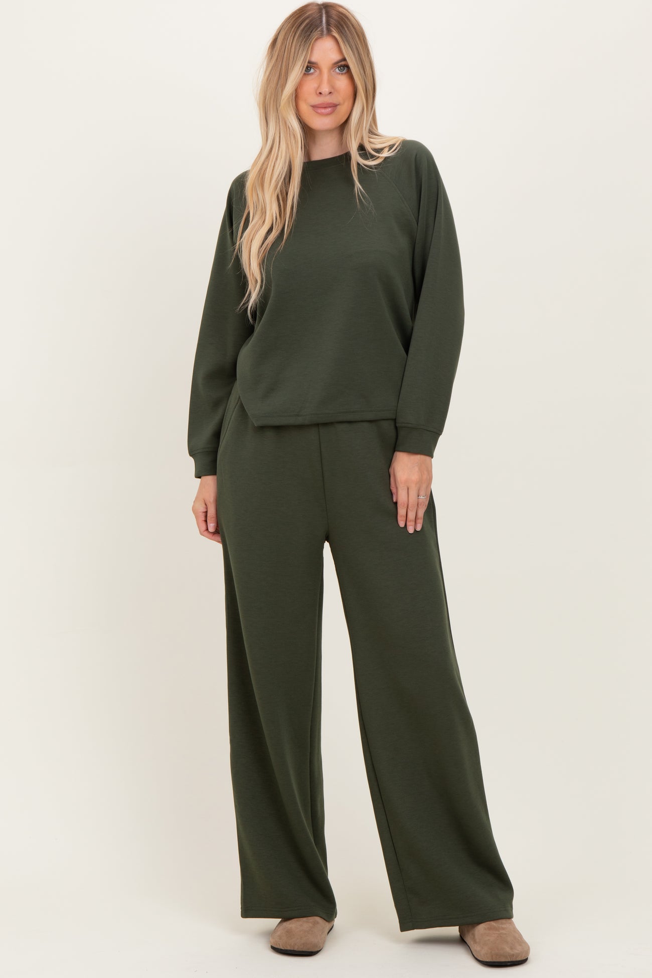 Olive Crewneck Pullover Pant Set
