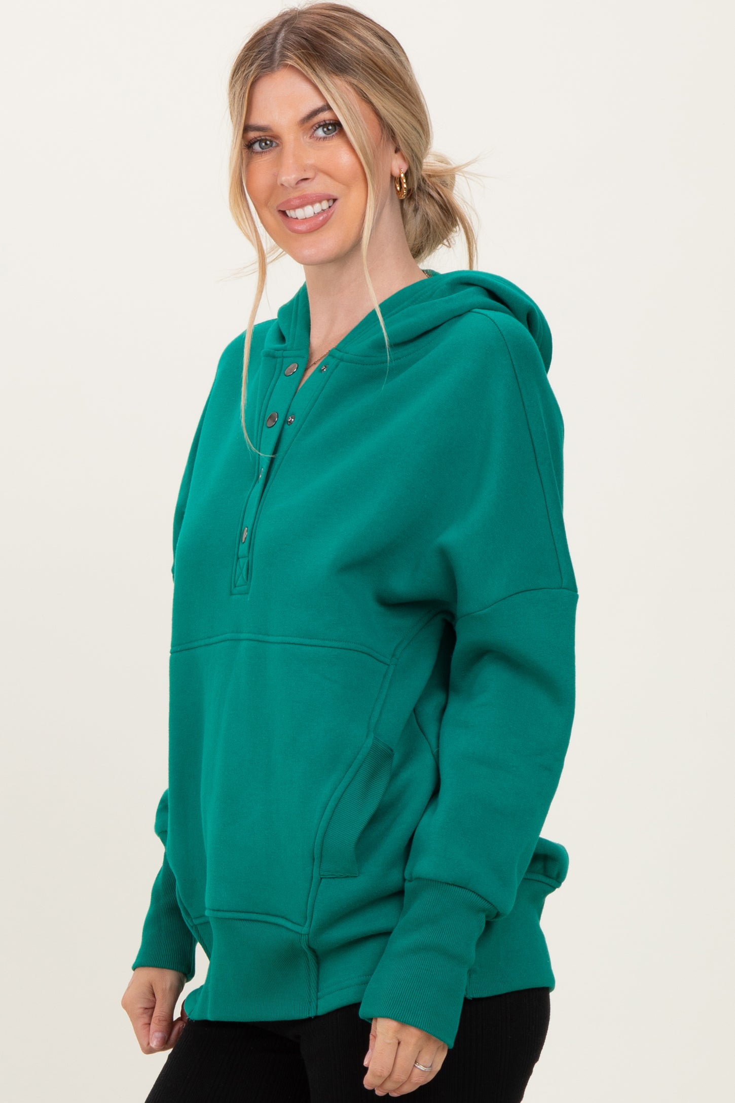 Forest Green Fleece Snap Button Hoodie